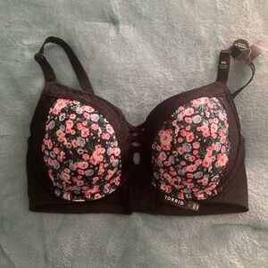 36D Torrid XO Plunge Black & Pink Floral Back-Smoothing Bra NWT